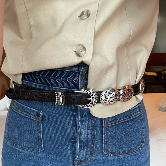 Brighton Accessories - Brighton vintage black leather belt with silver hardware: ML 32: Western Chic